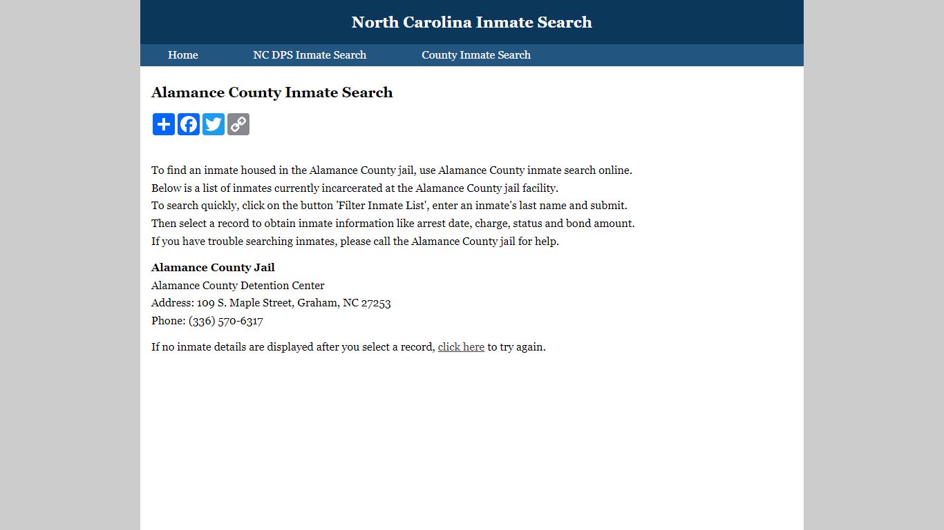 Alamance County Inmate Search