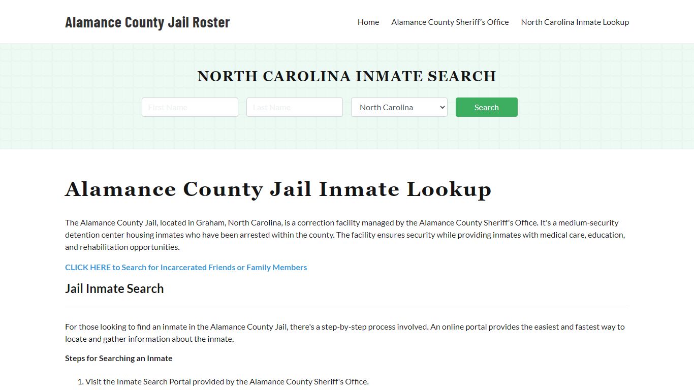 Alamance County Jail Roster Lookup, NC, Inmate Search